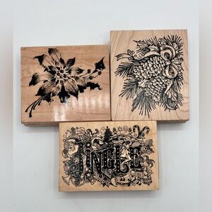 Christmas Rubber Stamp Set Northwoods Inkadinkadoo Winter Glow Set of 3 Unused